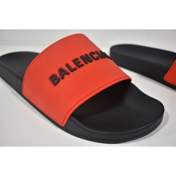 Balenciaga Black Red Bicolor Rubber Logo Slide Pool Sandal Flip Flop Flat 45 12 - Picture 5 of 12